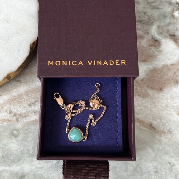 Monica Vinader Siren Fine Chain Bracelet 18ct Rose Gold Vermeil & Amazonite - Picture 2 of 5